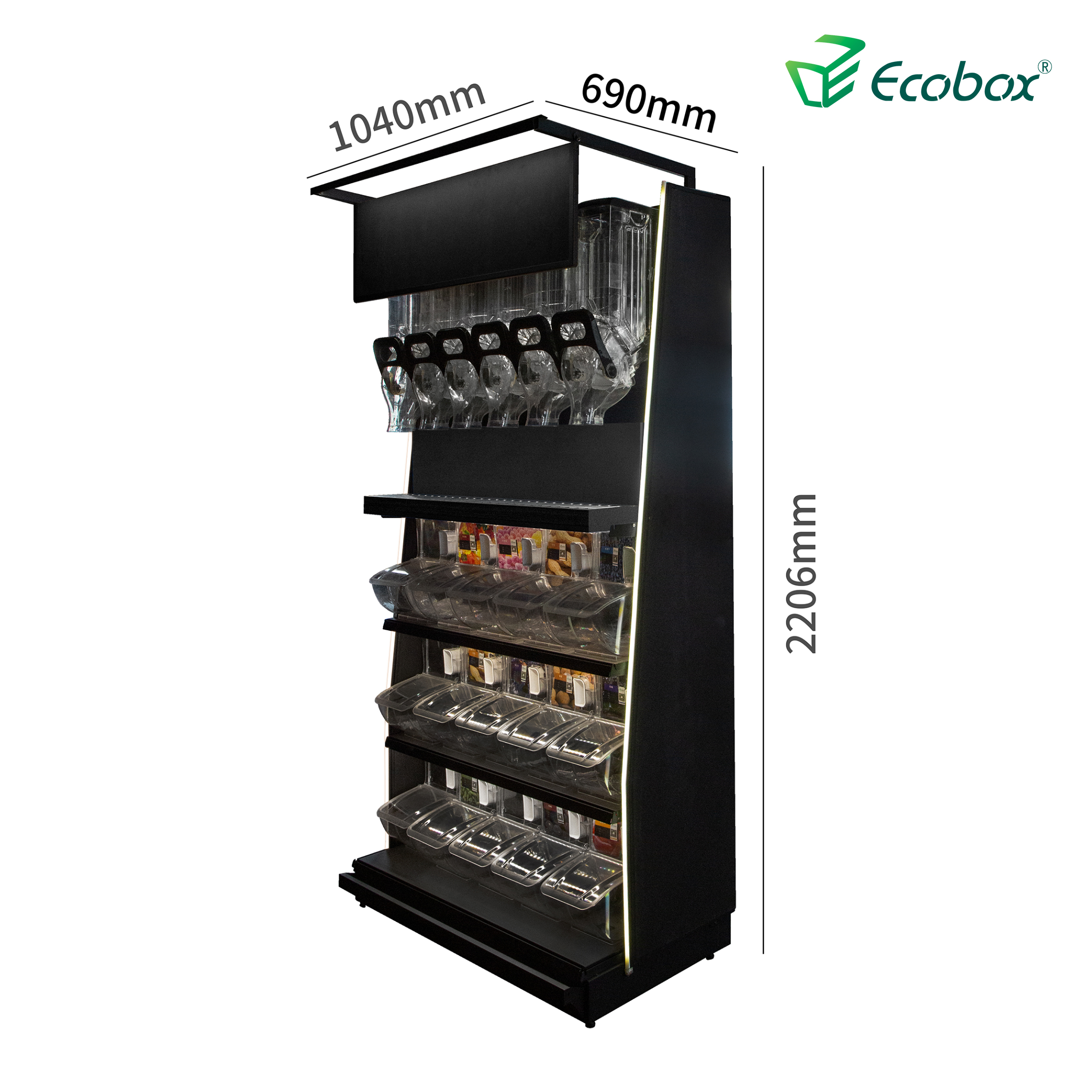 Ecobox TG-0615 Pick-and-Mix-Lösung für Süßigkeitsnüsse im Ausstellungsregal für den Massenverkauf mit Schüttgutbehälter und Schaufelbehältern