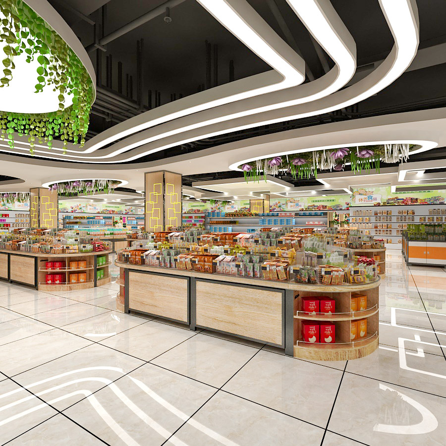 Ecobox MG-011 Hölzernes Display-Supermarkt-Regal für Massenfutter-Merchandising