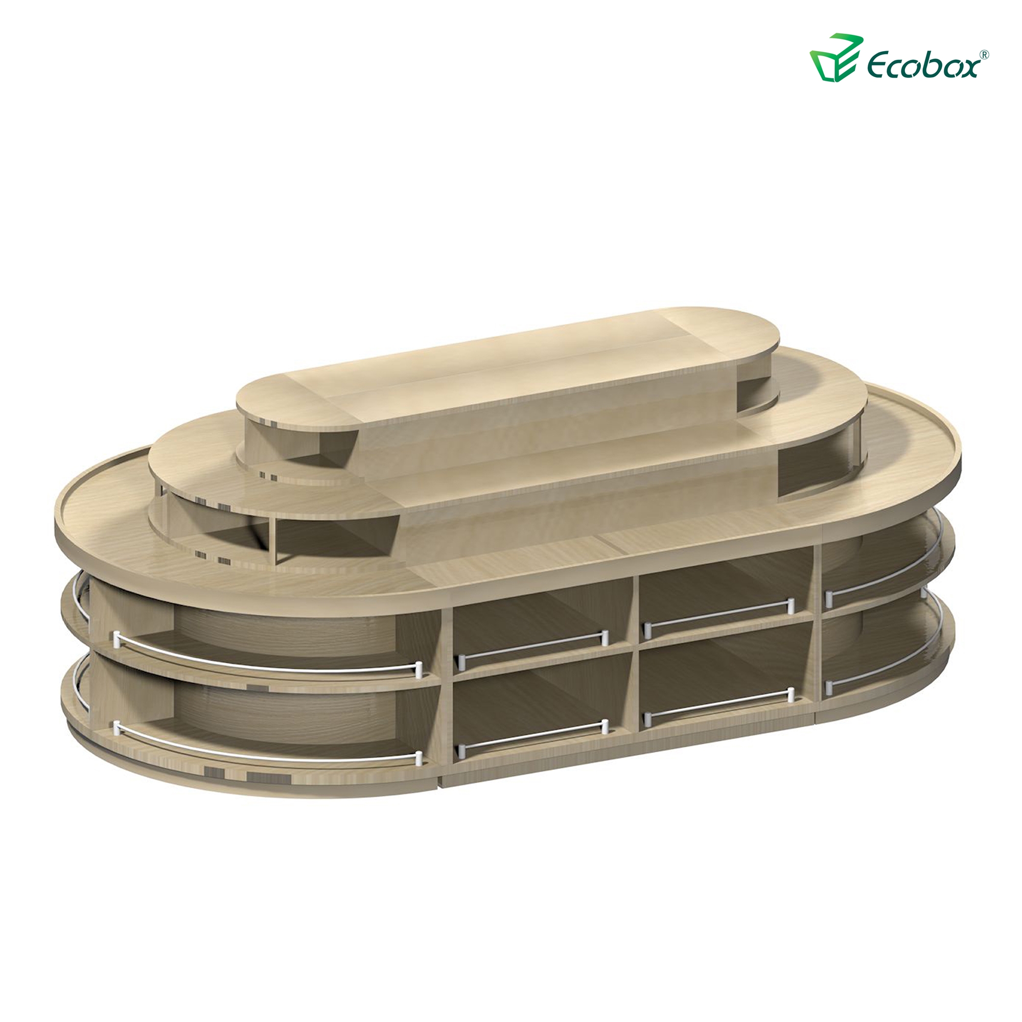 Rundes Regal der Ecobox G001-Serie mit Ecobox-Großbehältern für Supermärkte
