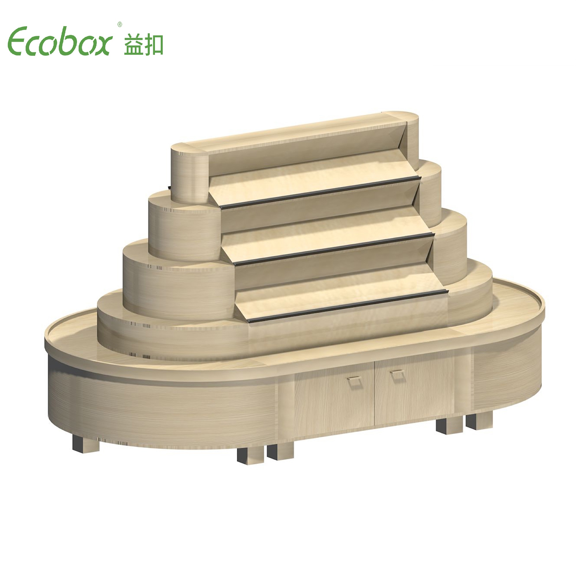 Rundes Regal der Ecobox G002-Serie mit Ecobox-Großbehältern für Supermarkt-Großlebensmitteldisplays