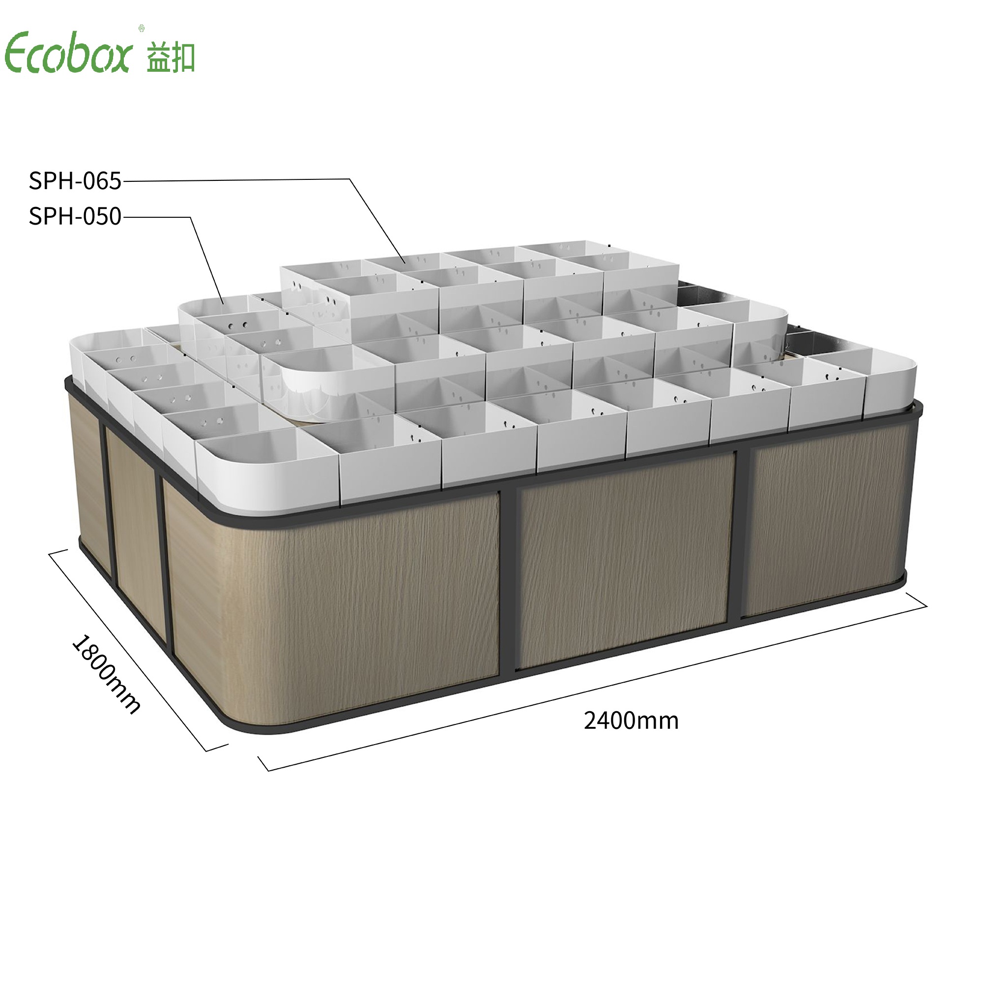 Ecobox G004-Serie Regal mit Ecobox-Großbehältern für Supermarkt-Großlebensmitteldisplays