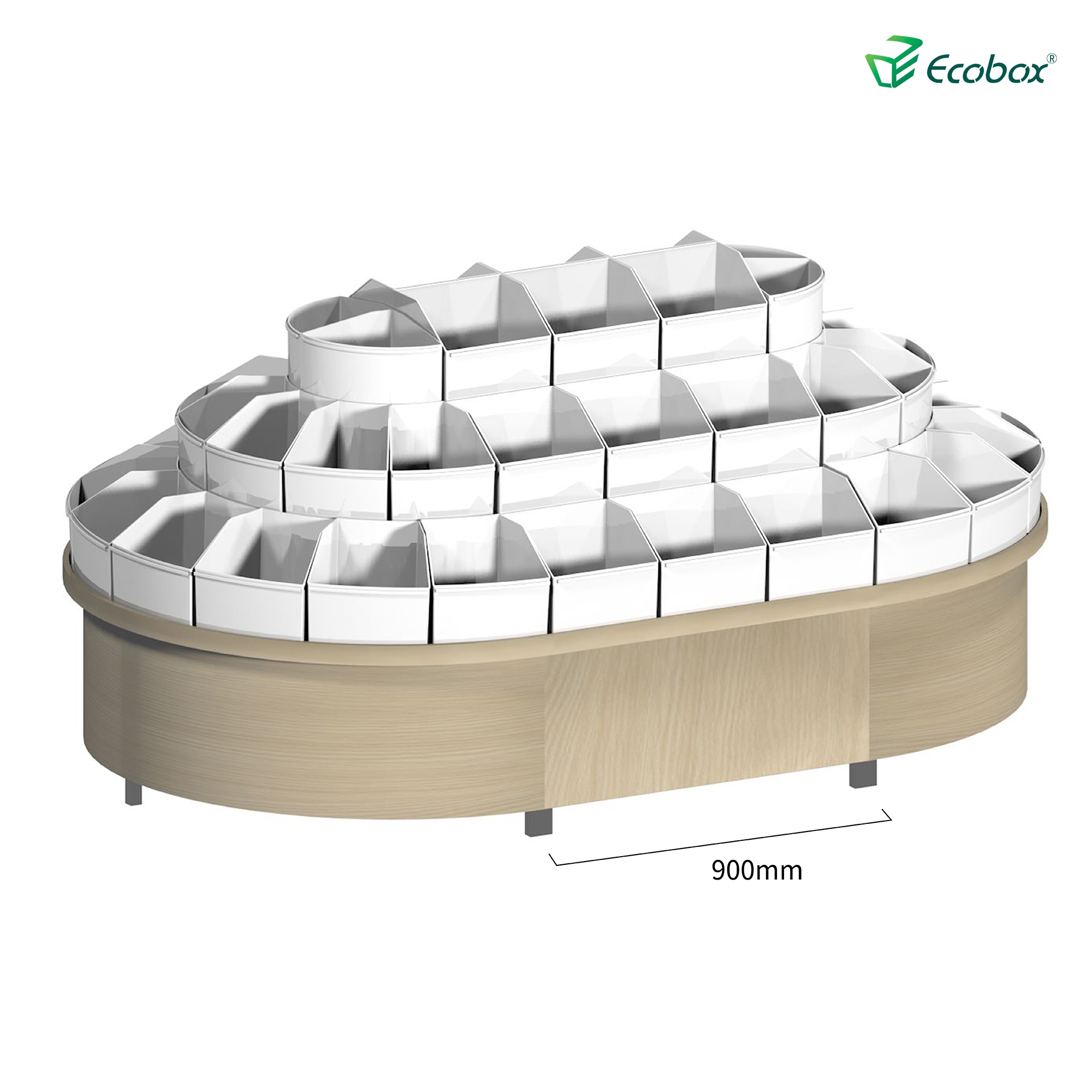 Rundes Regal der Ecobox G003-Serie mit Ecobox-Großbehältern für Supermärkte