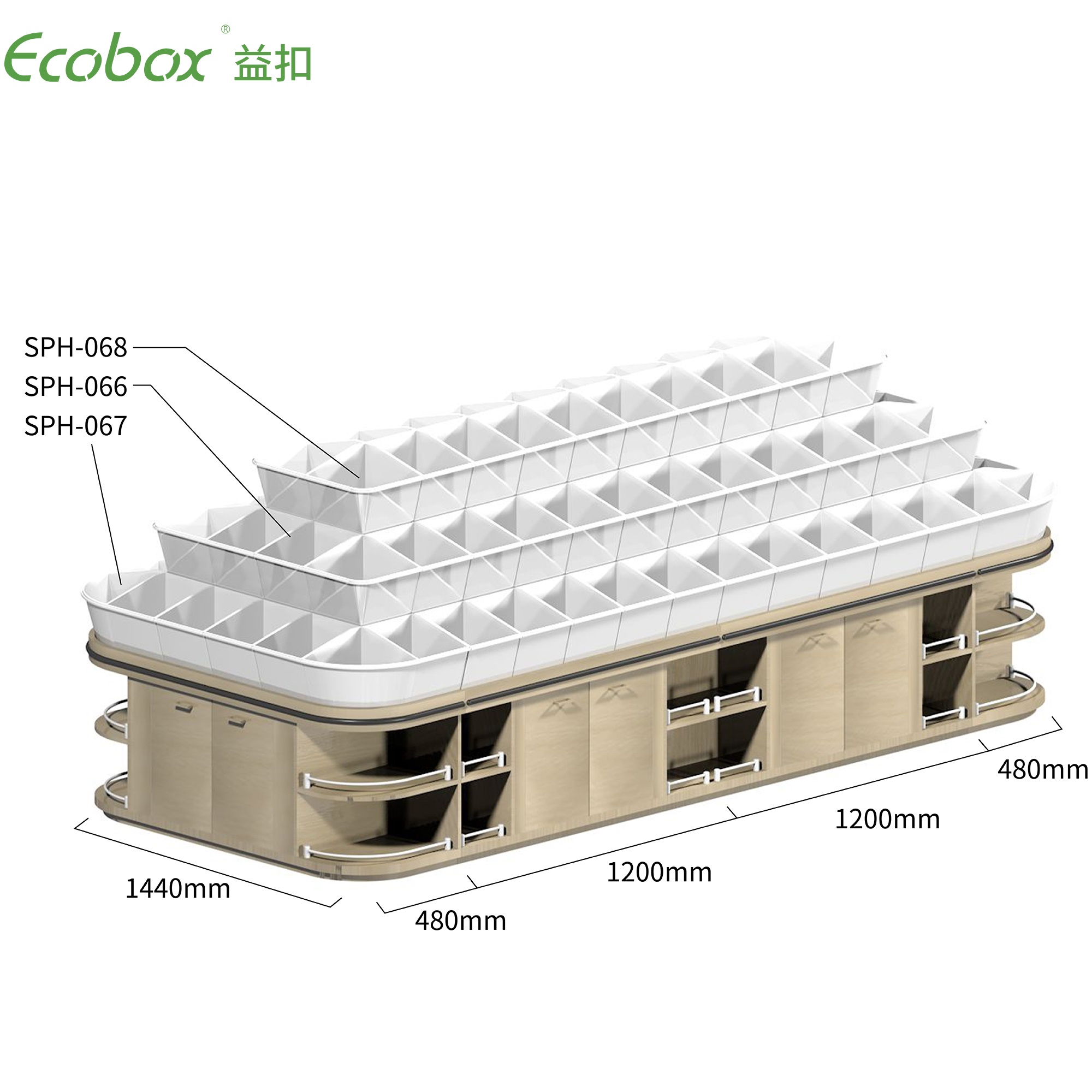 Ecobox G009 Supermarkt-Großlebensmitteldisplays mit Ecobox-Supermarktbehältern