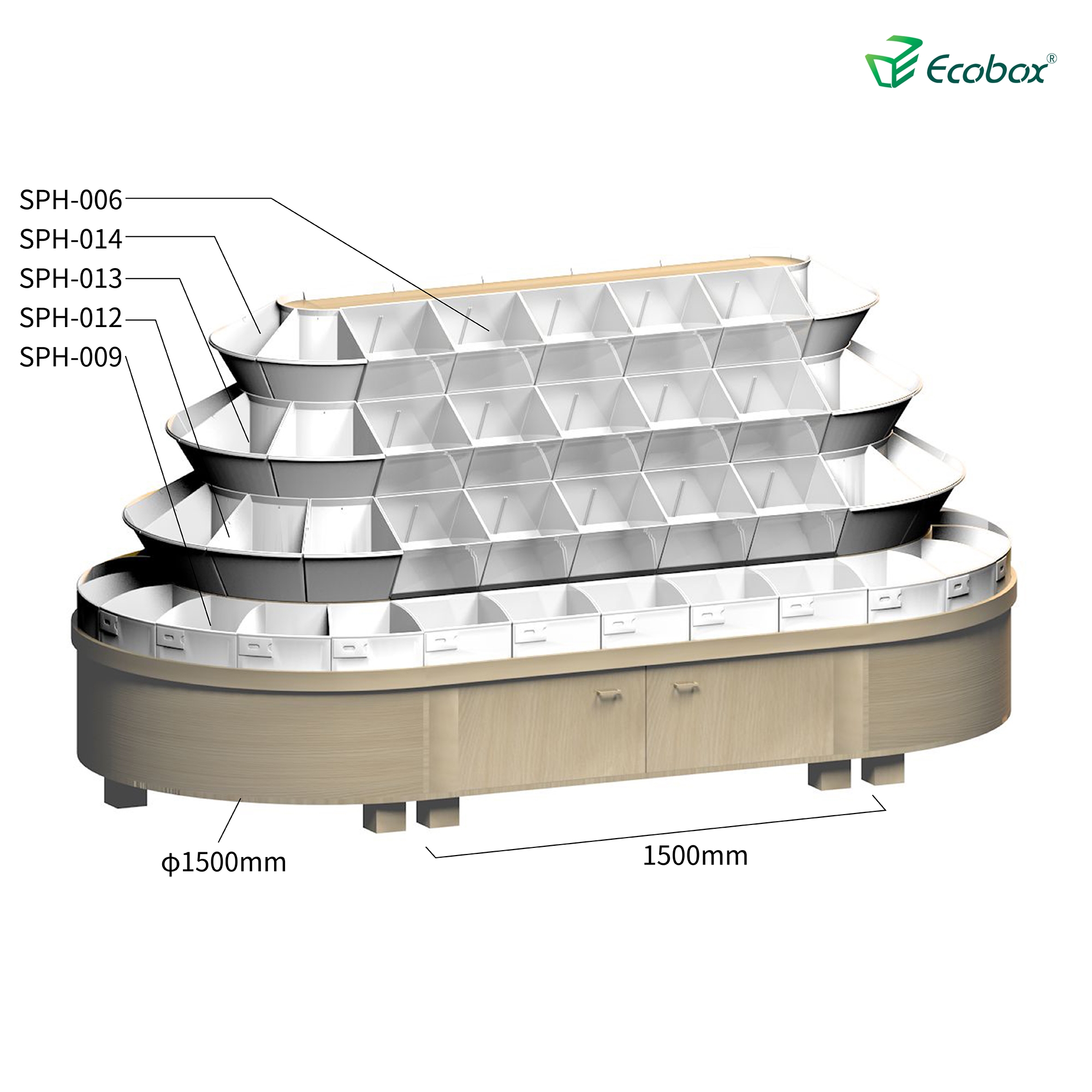 ECOBOX G002-Serie Runder Regal mit Ecobox-Bulk-Bins Supermarkt-Bulk-Nahrungsmittel-Anzeigen